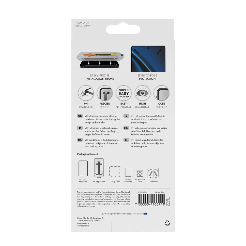 X2O Samsung Galaxy S26 9H Hærdet Skærmbeskyttelsesglas - Full Fit - Gennemsigtig