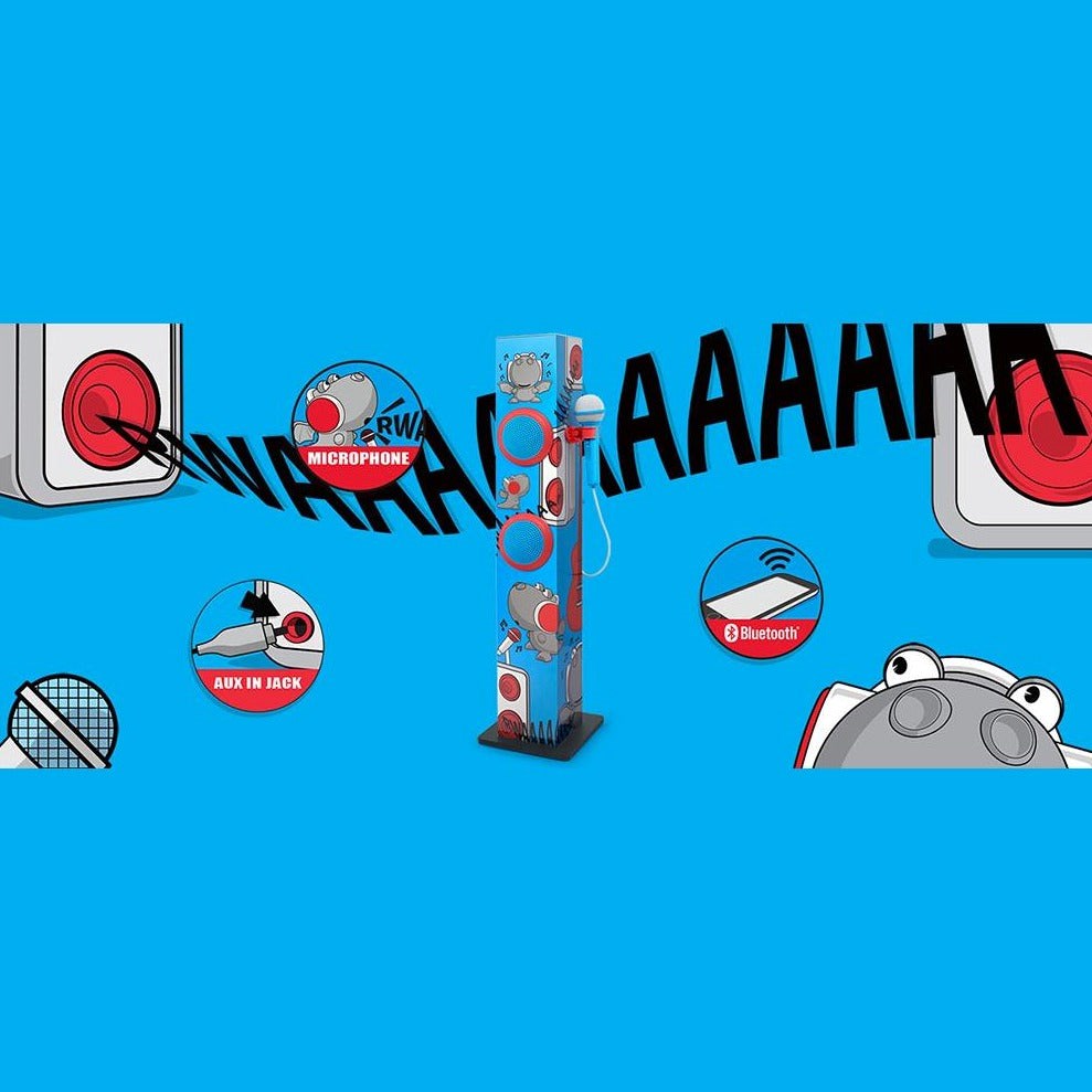 MUSE bluetooth Tårnhøjttaler til Børn m. Mikrofon Til Karaoke - Rød & Blå Drage