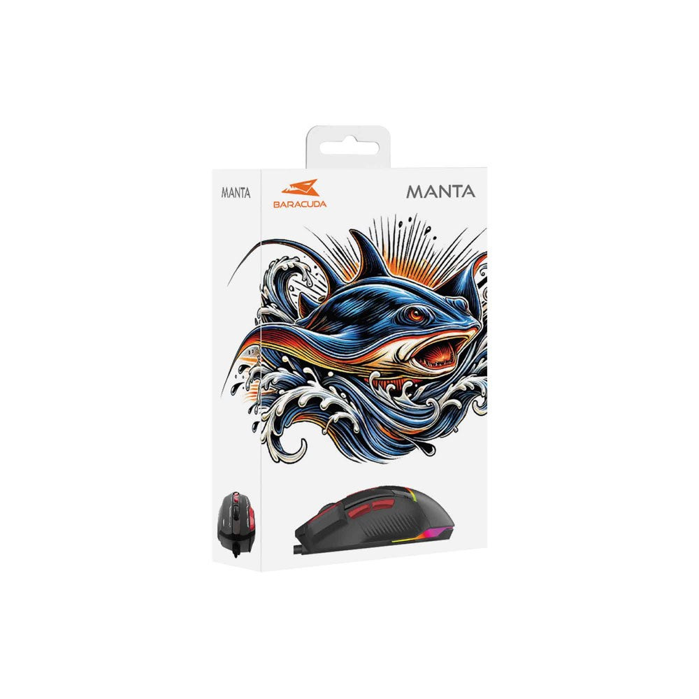 Baracuda MANTA 8D / 12800 DPI Gaming Mus - Sort