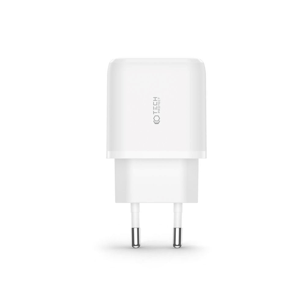 Tech-Protect 20W Vægoplader m. 1 x USB-C & 1 x USB-A - Power Delivery - Hvid
