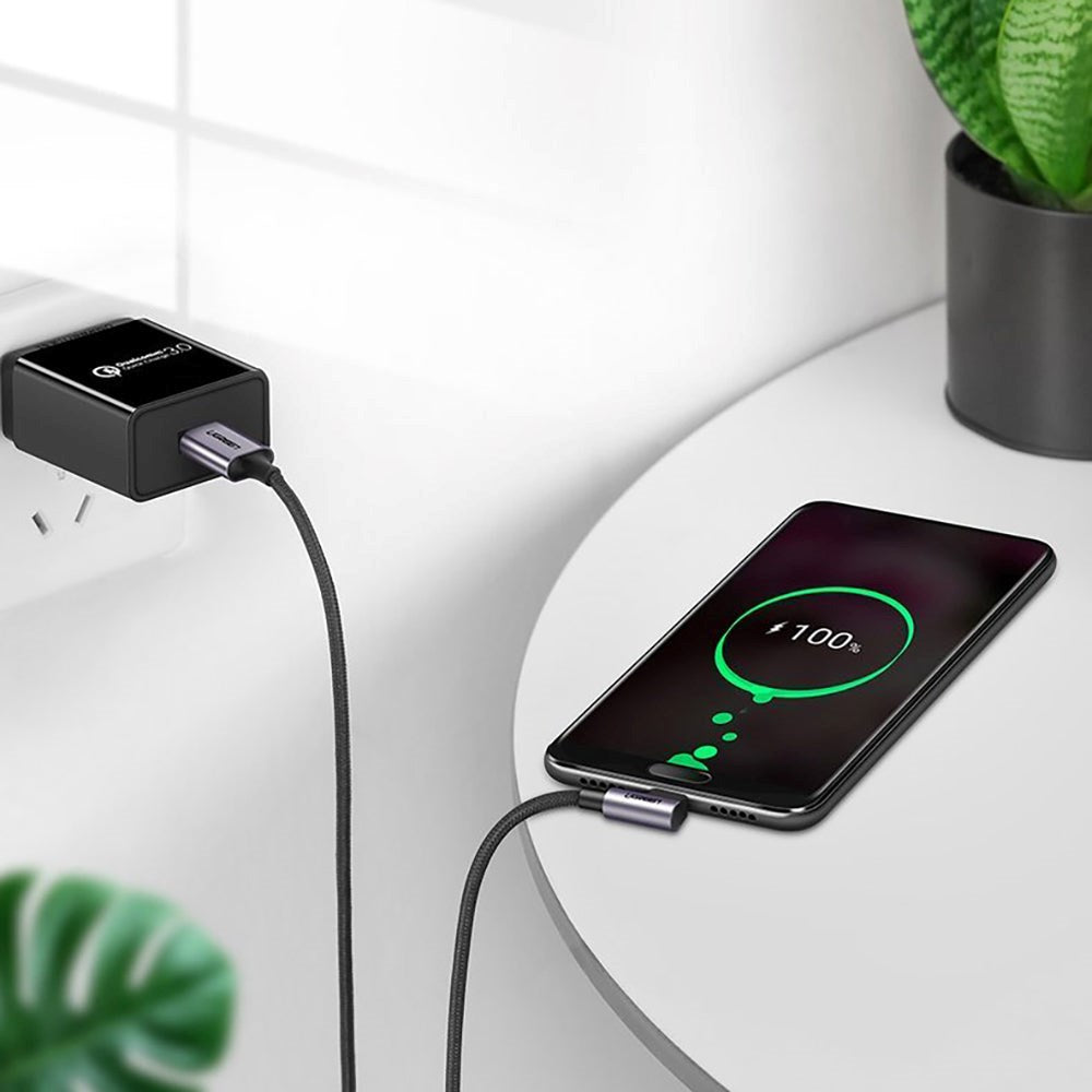 Ugrønn 18W vinklet USB-A til USB-C-kabel - 2 meter - Svart