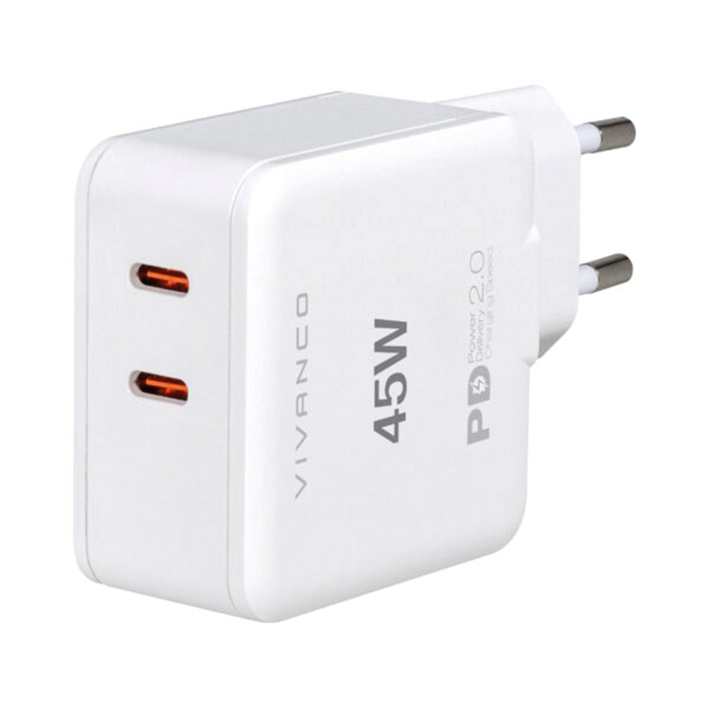 Vivanco 45W Super Rask Dual Charge Vegglader USB-C - PD (Strømlevering) - Hvit