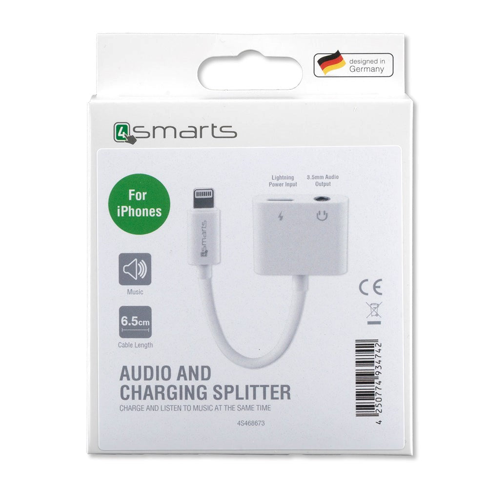 4smarts SoundSplit 6,5 cm Lightning To Lighting 3,5 mm Audio Splitter - Hvit