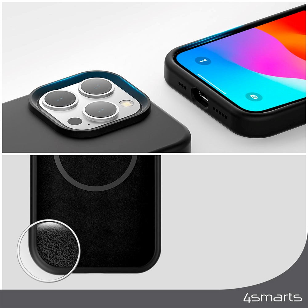 iPhone 15 4Smarts Liquid Silicone Cupertino Bakdeksel - MagSafe-kompatibel - Svart