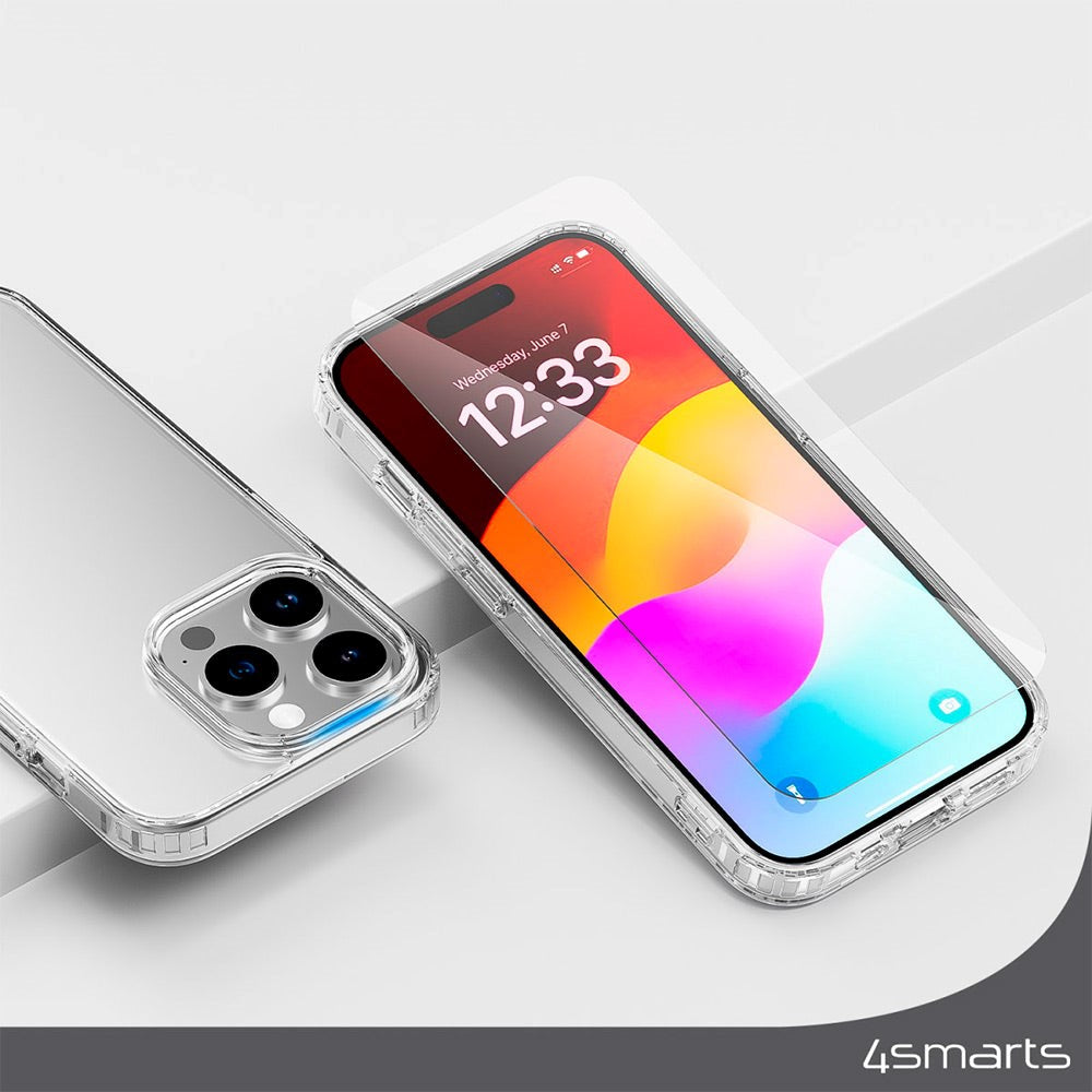 iPhone 15 4smarts Premium startsett - MagSafe bakdeksel, skjermbeskytter og 20W vegglader - Gjennomsiktig / Hvit