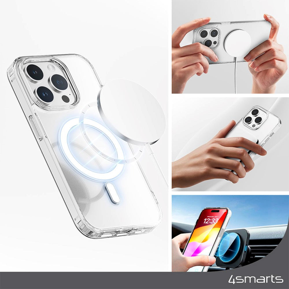 iPhone 15 4smarts Premium startsett - MagSafe bakdeksel, skjermbeskytter og 20W vegglader - Gjennomsiktig / Hvit