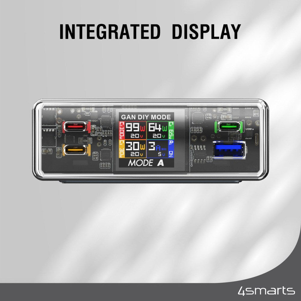Bordlader - 210W / 3x USB-C & 1x USB-A - 4smarts Lucid GaN DIY Mode - Grå