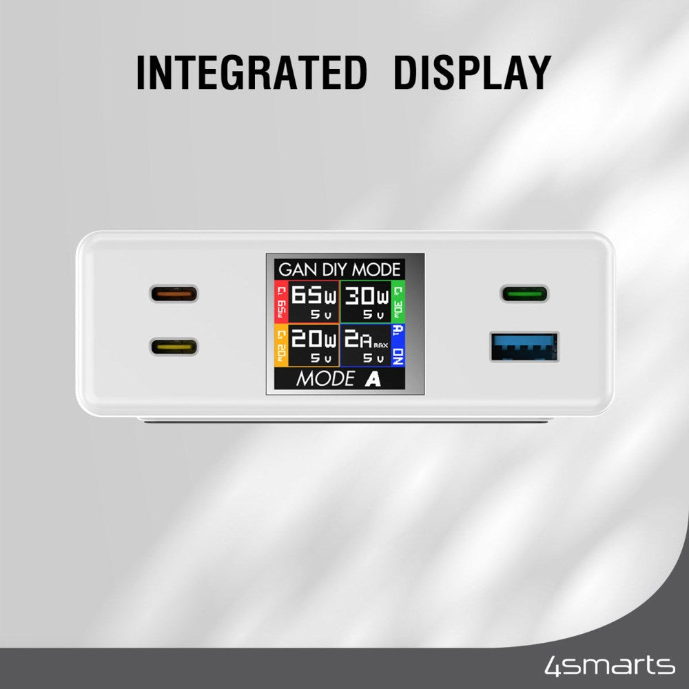 Bordlader - 130W / 3x USB-C & 1x USB-A - 4smarts GaN DIY Mode - Hvit