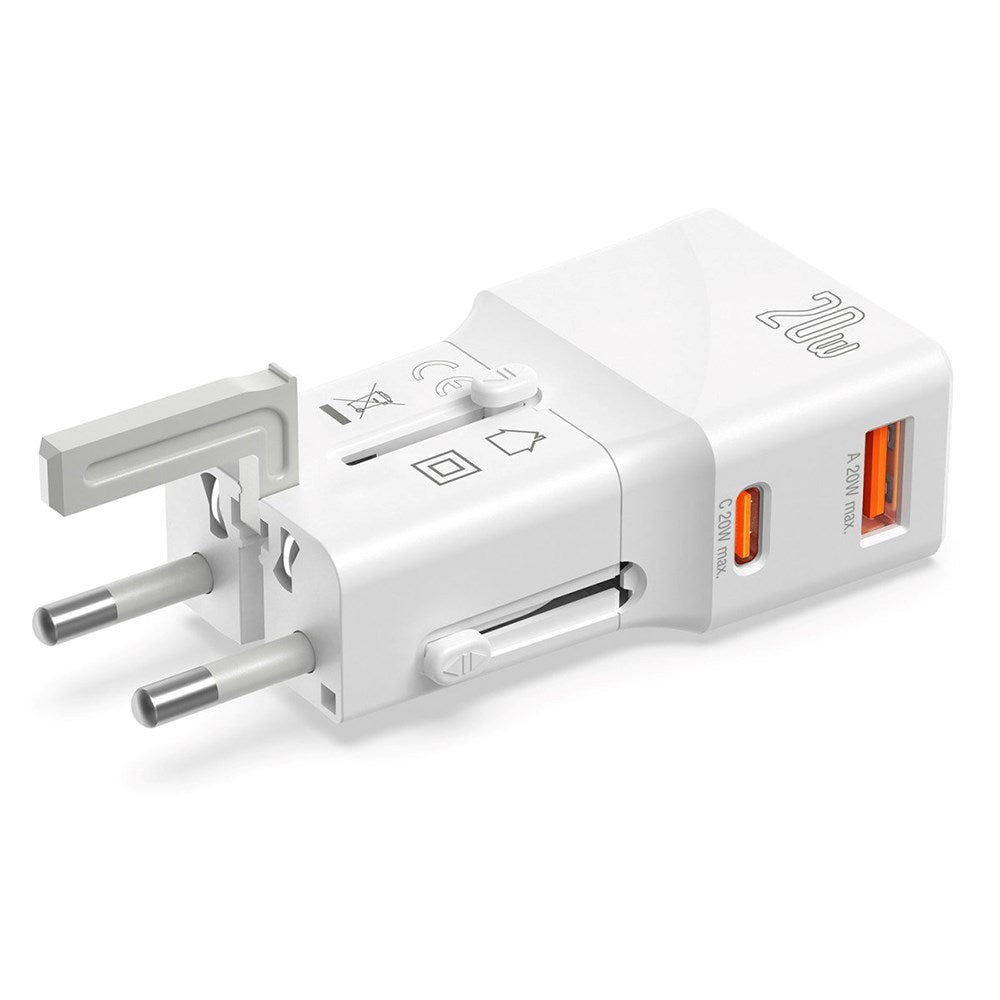 4smarts World Travel adapter m. 1 x USB-A og 1 x USB-C - Hvit