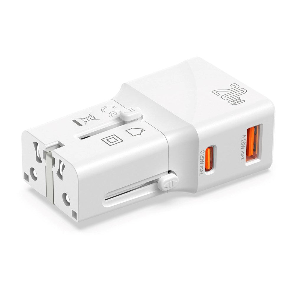4smarts World Travel adapter m. 1 x USB-A og 1 x USB-C - Hvit