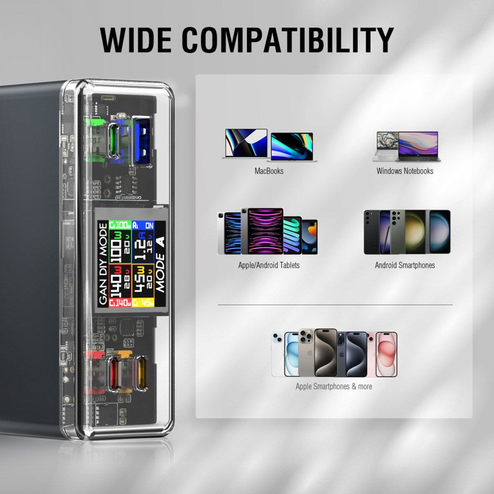 Bordlader - 300W / 3x USB-C & 1x USB-A - 4smarts Lucid GaN DIY Mode - Grå