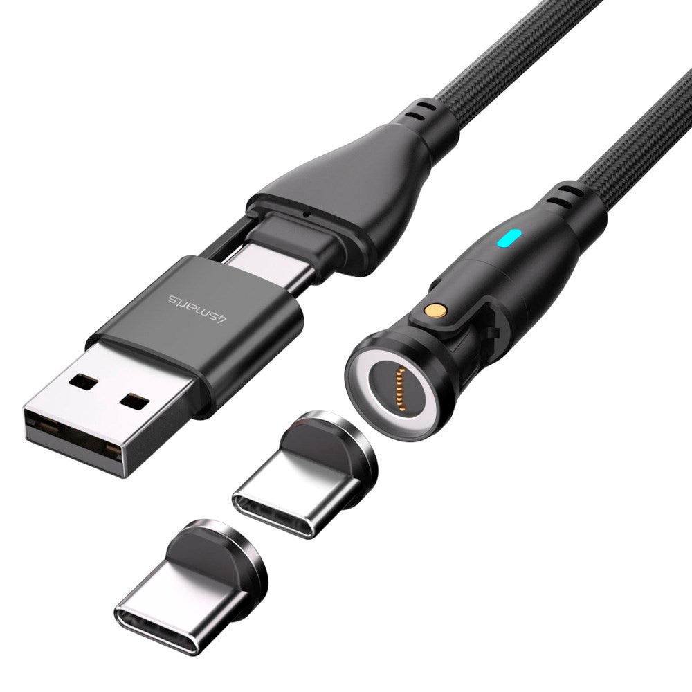 Magnetisk kabel m. USB-C/A - 4smarts - 100W - 1,8m - Sort