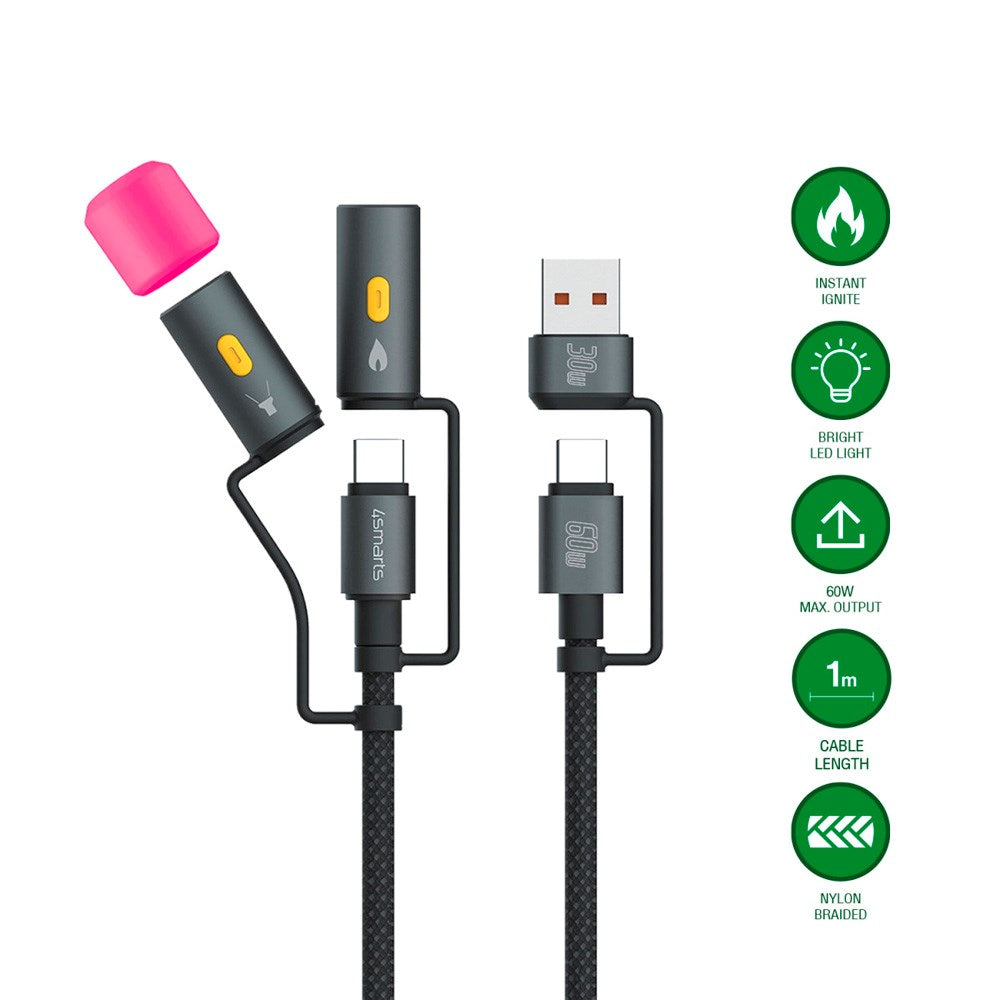 4-i-1 USB-C utendørs kabelsett - 4smarts - 60W / 1m - Svart