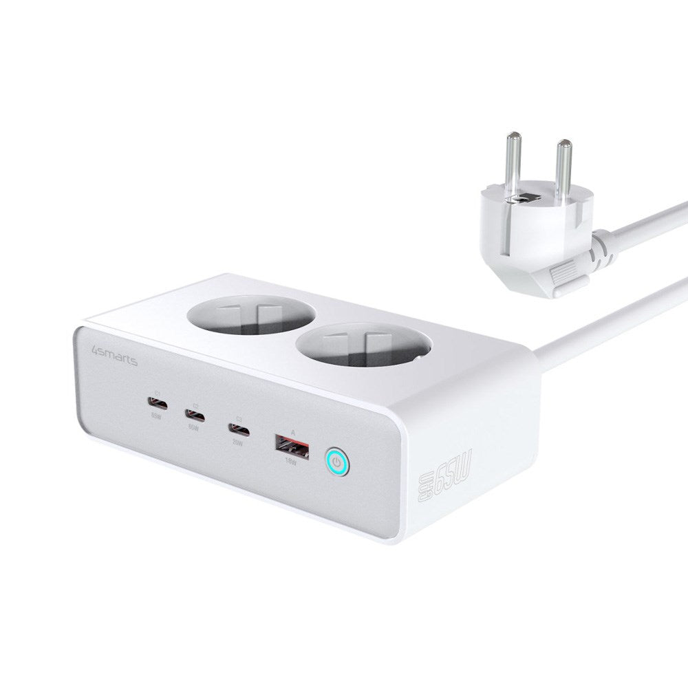 6-i-1 bordlader - 4smarts - 65W - 2x AC-plugg / 3x USB-C / 1x USB-A - Hvit