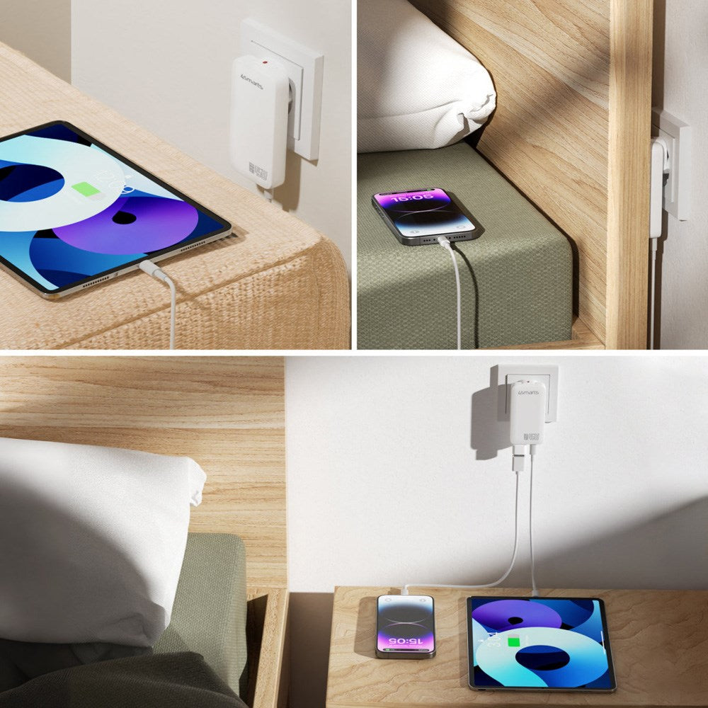 FlatPlug Slim Dual Wall Charger - 4smarts - 45W / 2x USB-C - Hvit
