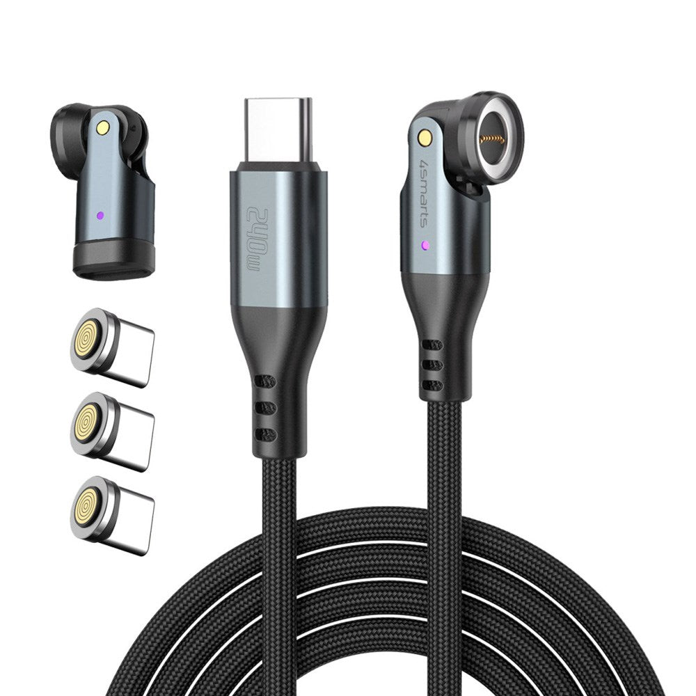 Magnetisk kabel m. USB-C - 4smarts GravityCord - 240W - 1,8m - Svart