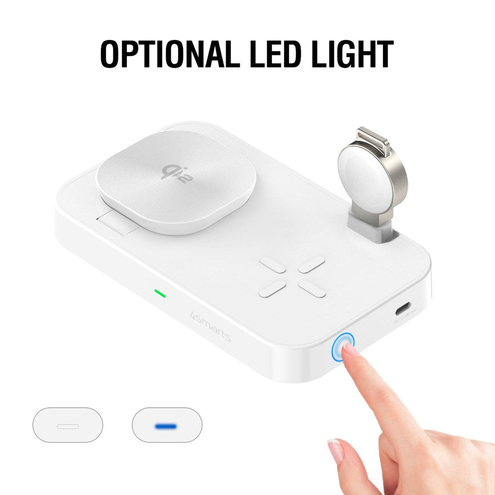 4smarts - 3-i-1 Qi2 Trådløs Opladningsstation - MagSafe Kompatibel - Hvid