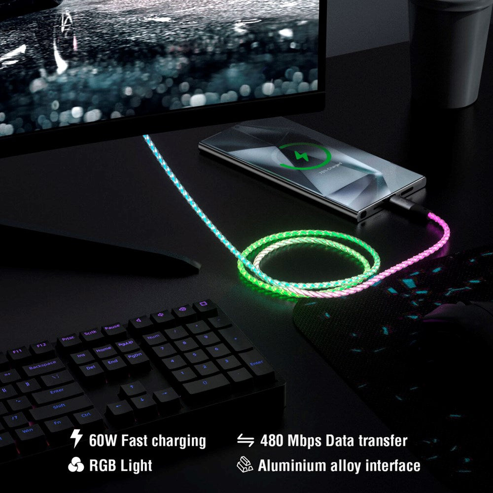 4smarts - RGBCord USB-C Kabel 60W - 1.5m - Multifarvet