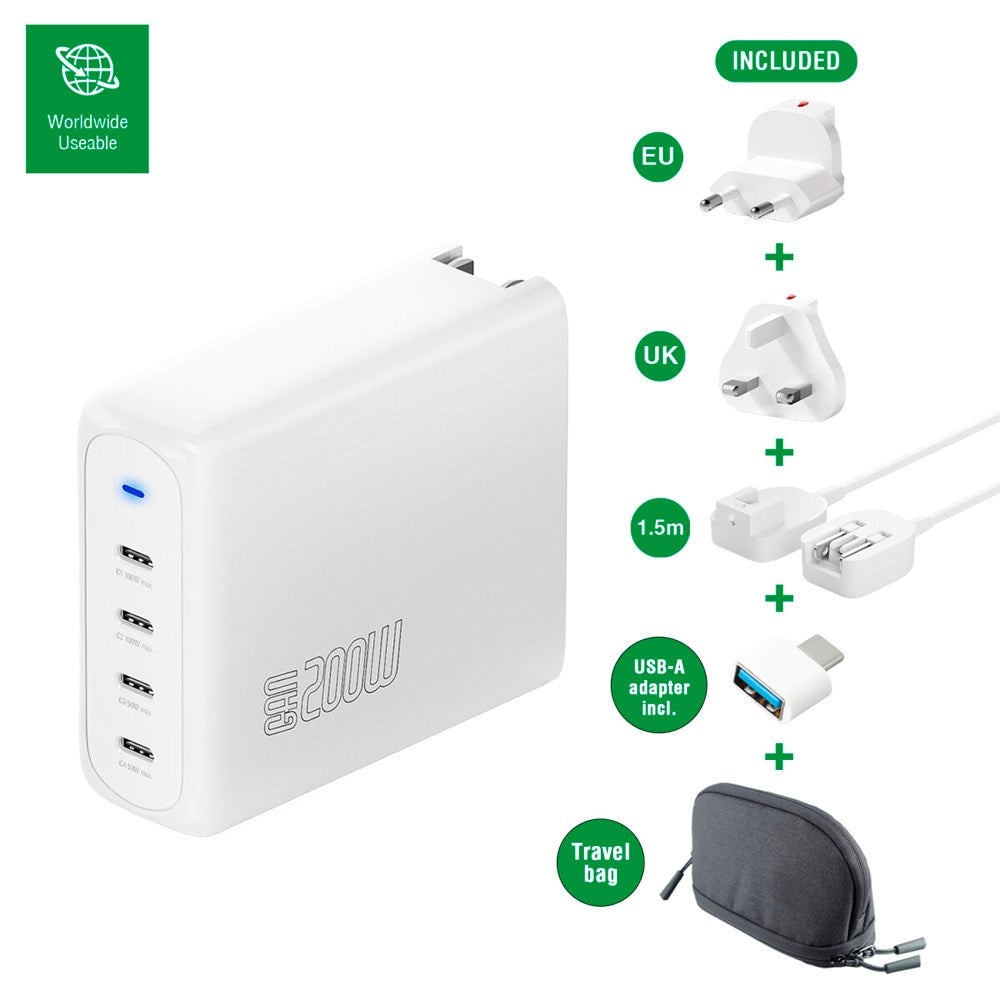 4smarts - GaN Flex Pro Rejseoplader 200W - 4x USB-C - Hvid