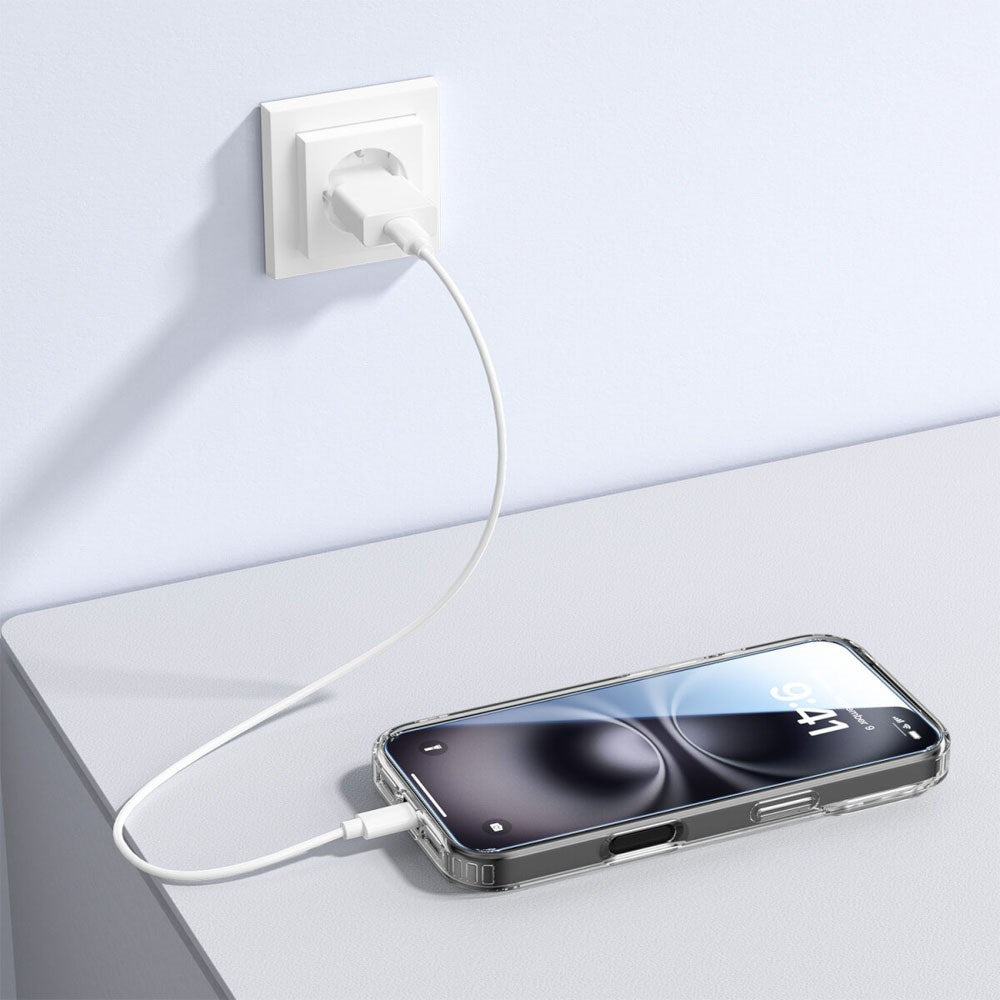 iPhone 17 Pro Max - 4Smarts 3-i-1 Premium Starter Set - MagSafe Mobil Cover, Skærmbeskyttelse & 20W Vægoplader - Gennemsigtig / Hvid