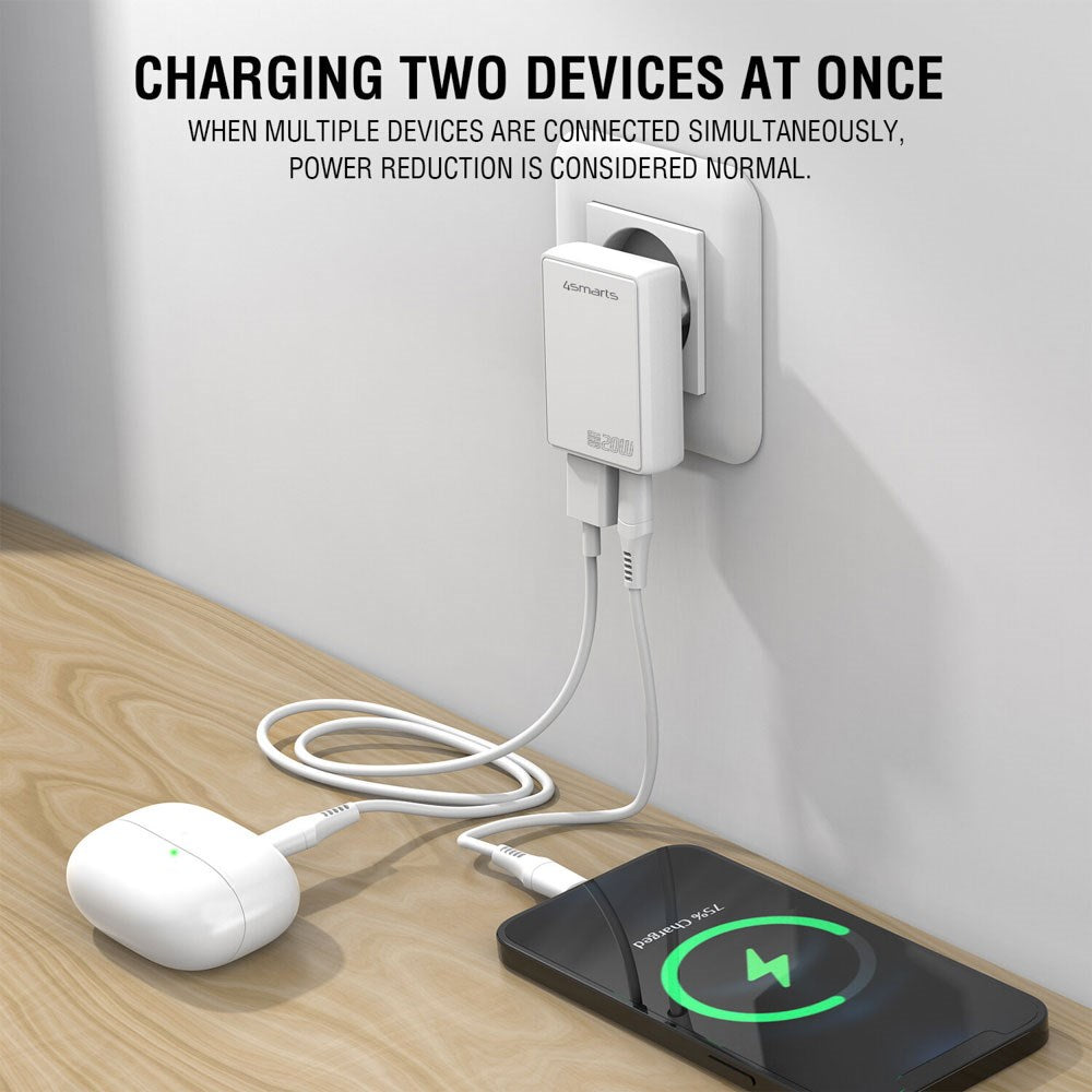 4smarts FlatPlug 20W Vægoplader - 1 x USB-C - 1 x USB-A - Hvid
