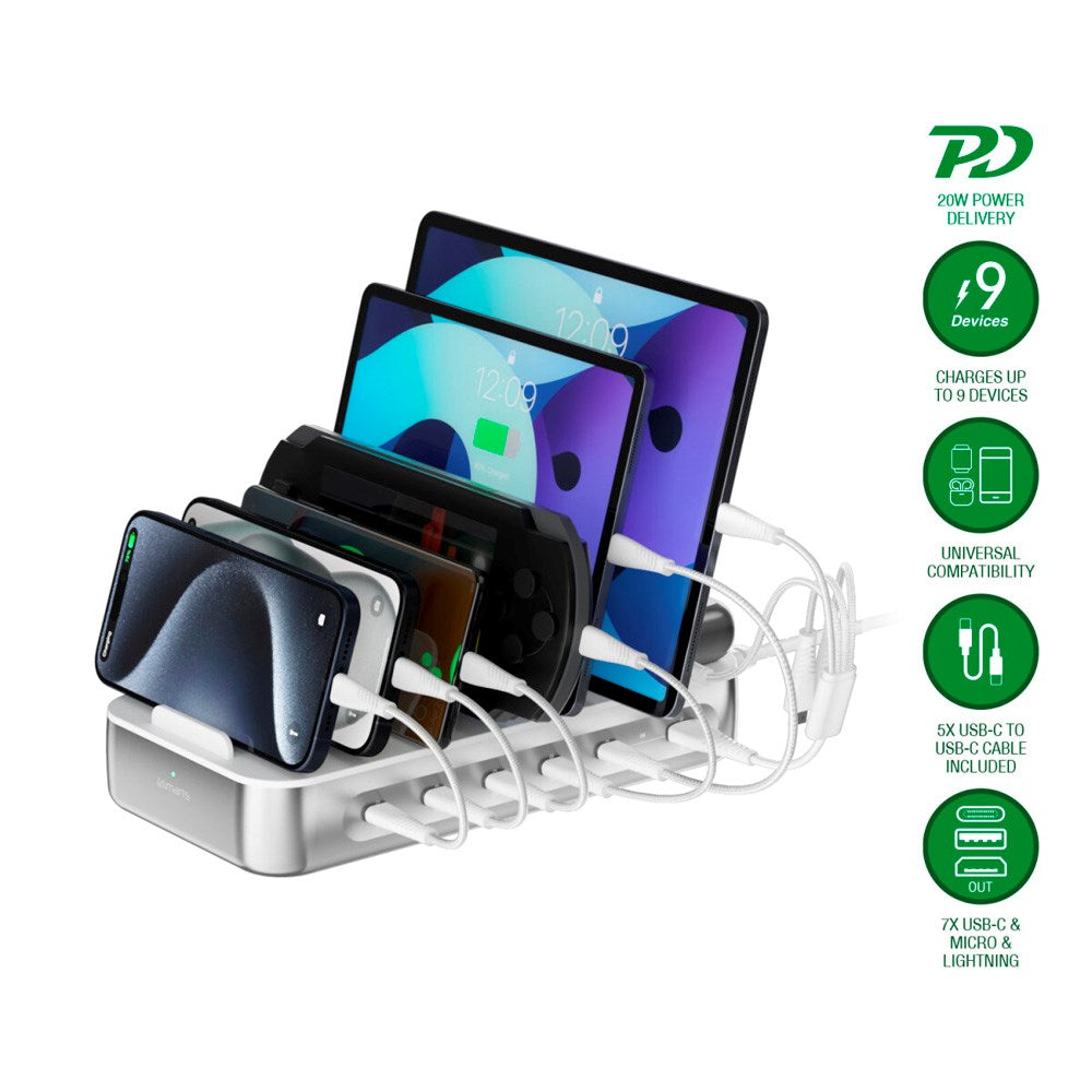 4smarts - Opladningsdock 100W - 9-i-1 - Sølv