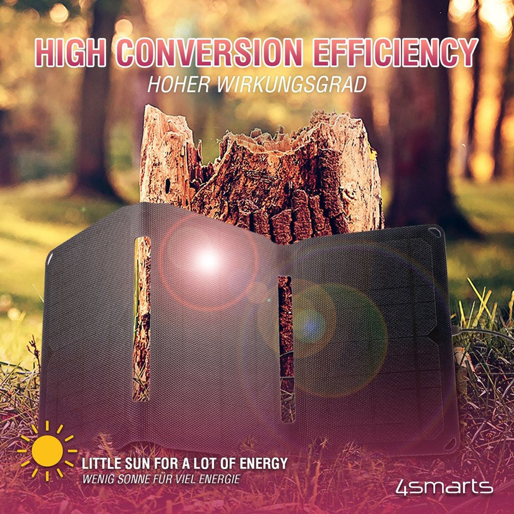 4smarts VoltSolar 21W sammenleggbart solcellepanel m. 2x USB-A - Svart
