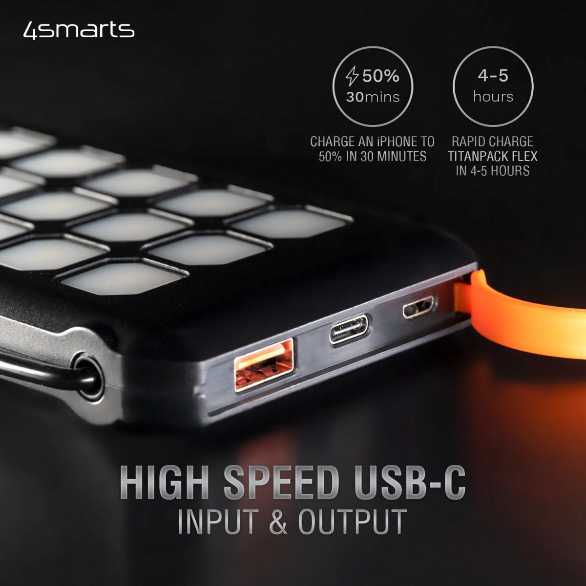 4smarts TitanPack Flex 18W Powerbank 10 000 mAh w. Solcelle - USB-C & USB-A - Sort