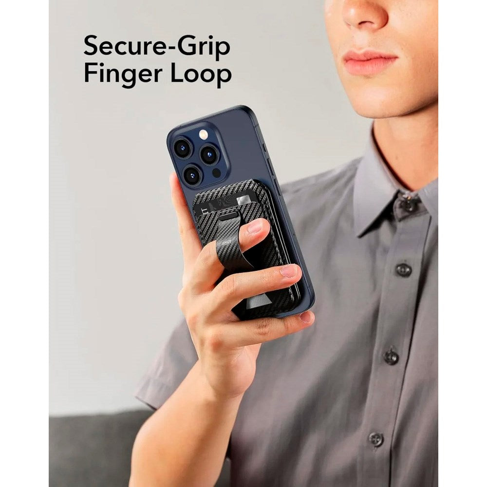 Kortholder med stativfunksjon - ESR GripWallet - MagSafe-kompatibel - Black Carbon