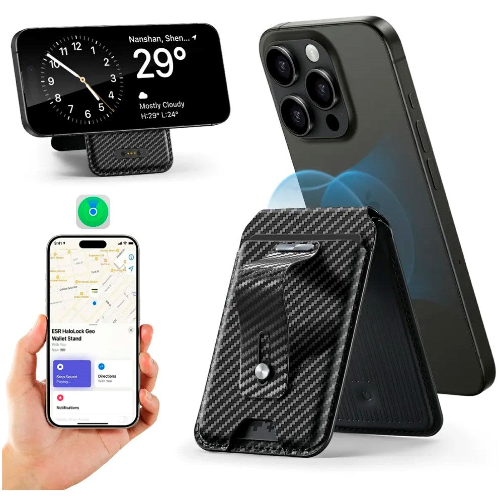 Kortholder med stativfunksjon - ESR GeoWallet - MagSafe-kompatibel - Sort