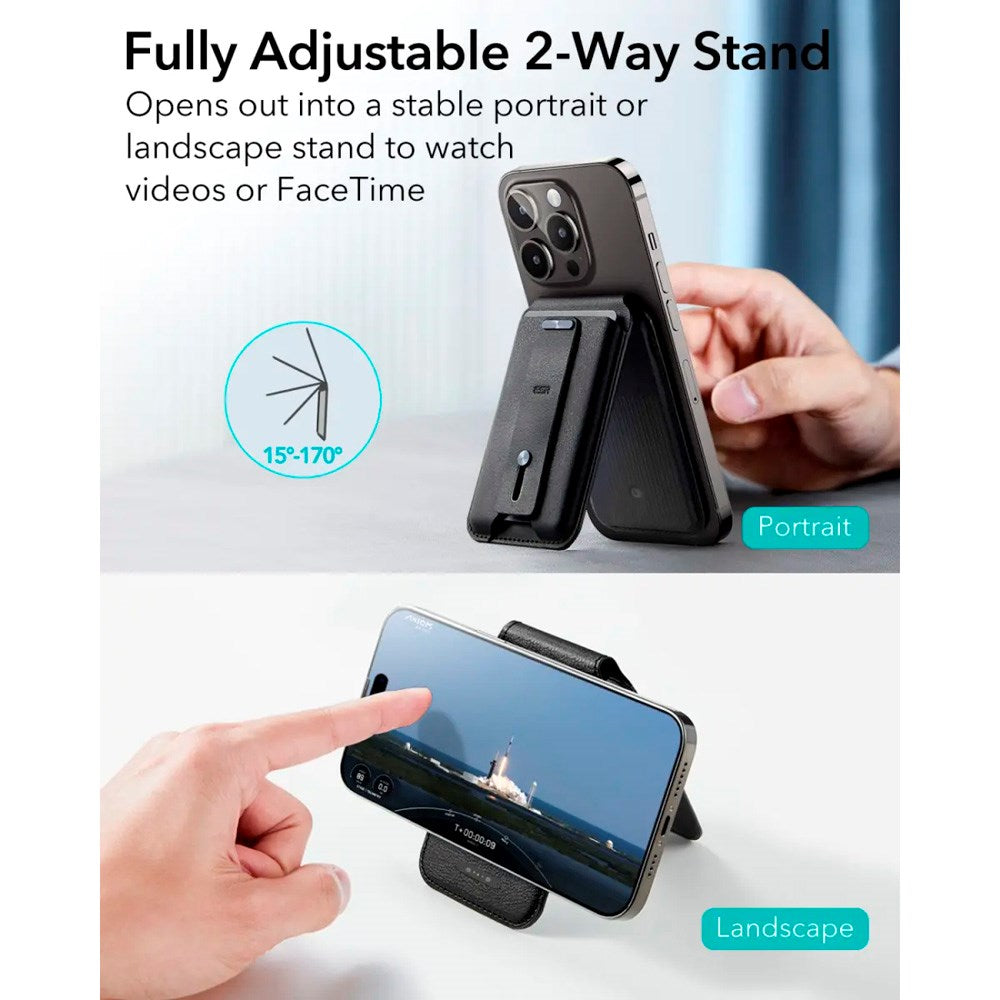 Kortholder med stativfunksjon - ESR GeoWallet - MagSafe-kompatibel - Sort