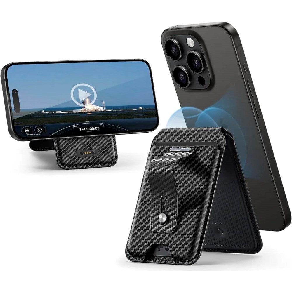 Kortholder med stativfunksjon - ESR GeoWallet - MagSafe-kompatibel - Black Carbon