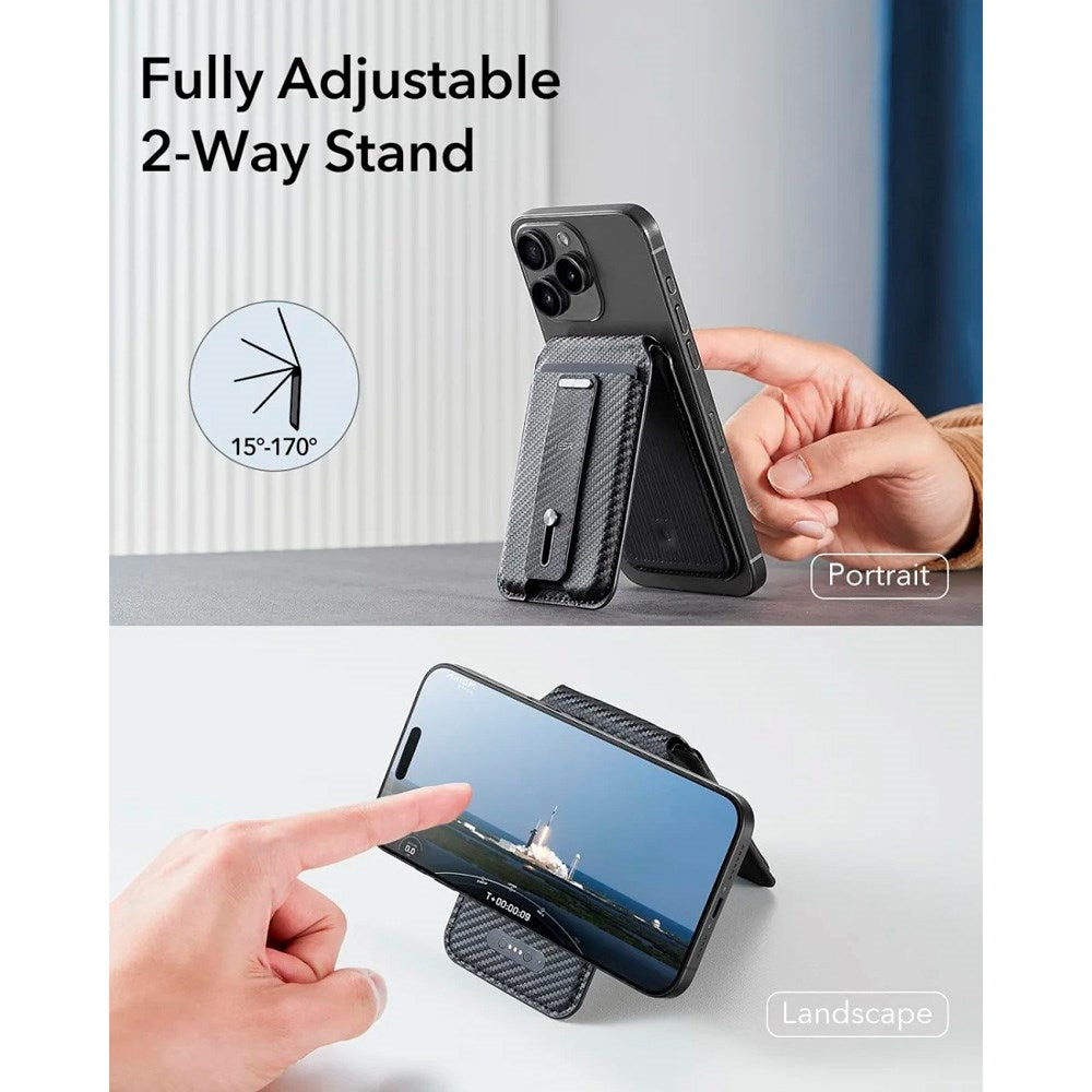 Kortholder med stativfunksjon - ESR GeoWallet - MagSafe-kompatibel - Black Carbon