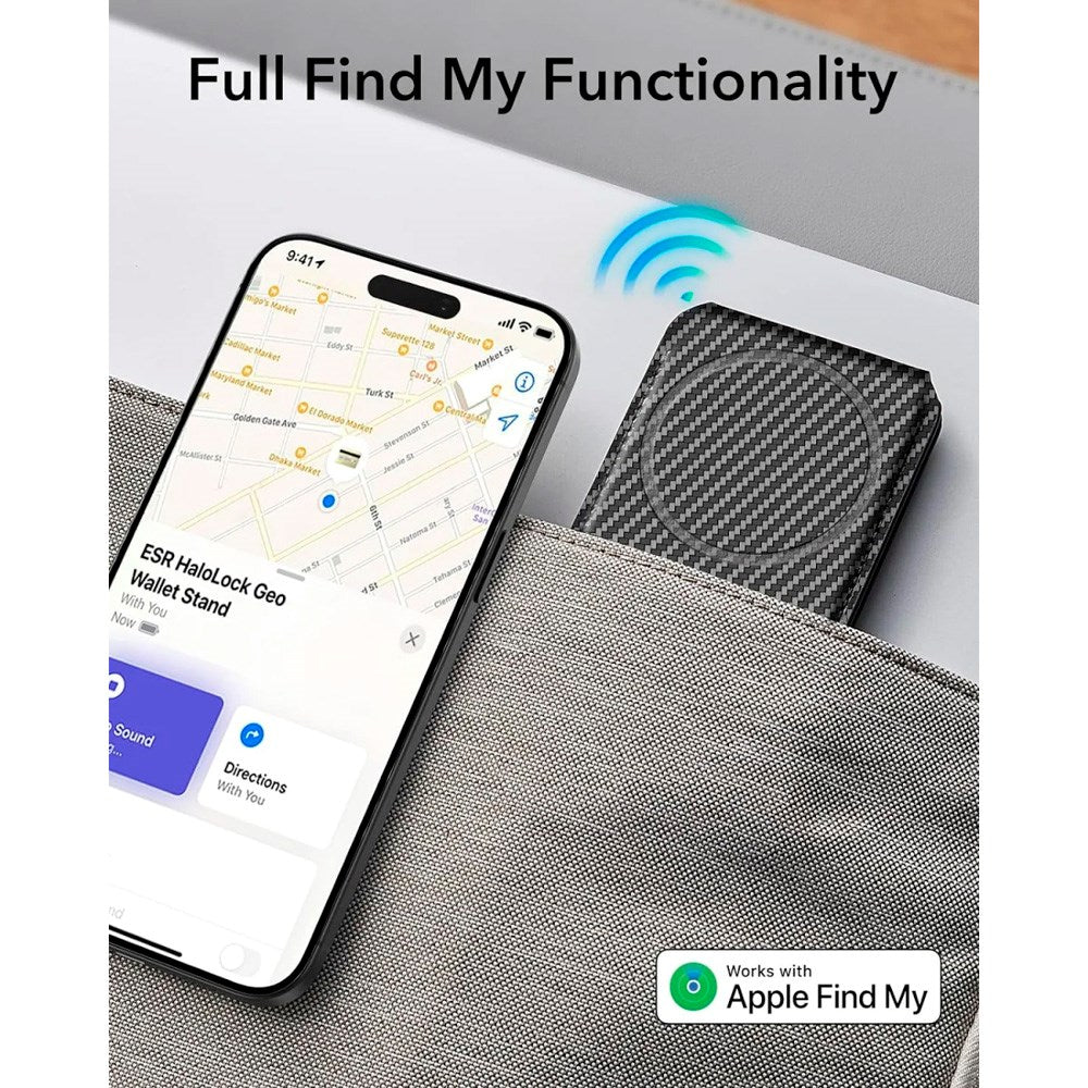 Kortholder med stativfunksjon - ESR GeoWallet - MagSafe-kompatibel - Black Carbon