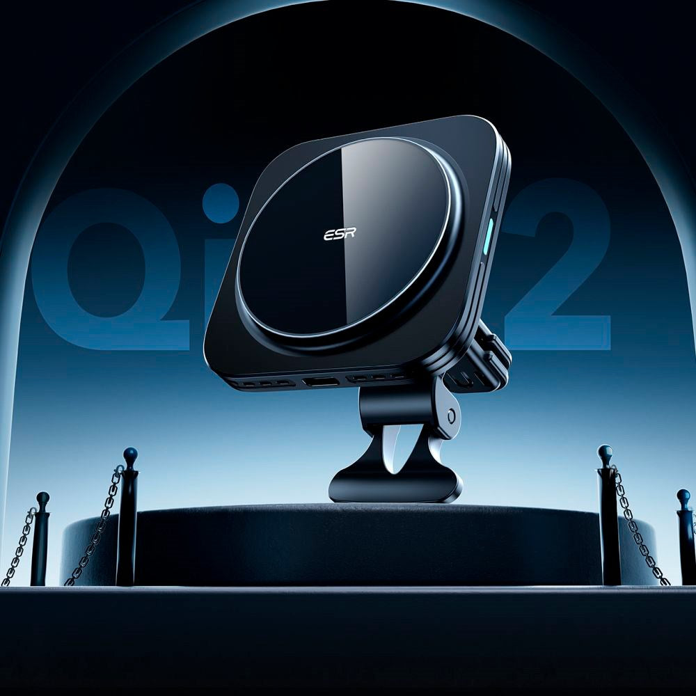 ESR Halolock Q-i-2 Magnetisk Mobilholder til Bil m. Trådløs Opladning 15W - MagSafe Kompatibel - Sort
