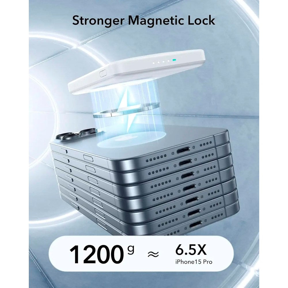 PowerBank m. Kickstand - ESR Qi2 MagSlim - 15W / 5000 mAh - MagSafe Kompatibel - Hvid
