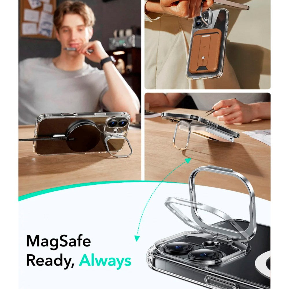 iPhone 16 - ESR Classic Hybrid Deksel m. Stativ - MagSafe-kompatibel - Gjennomsiktig