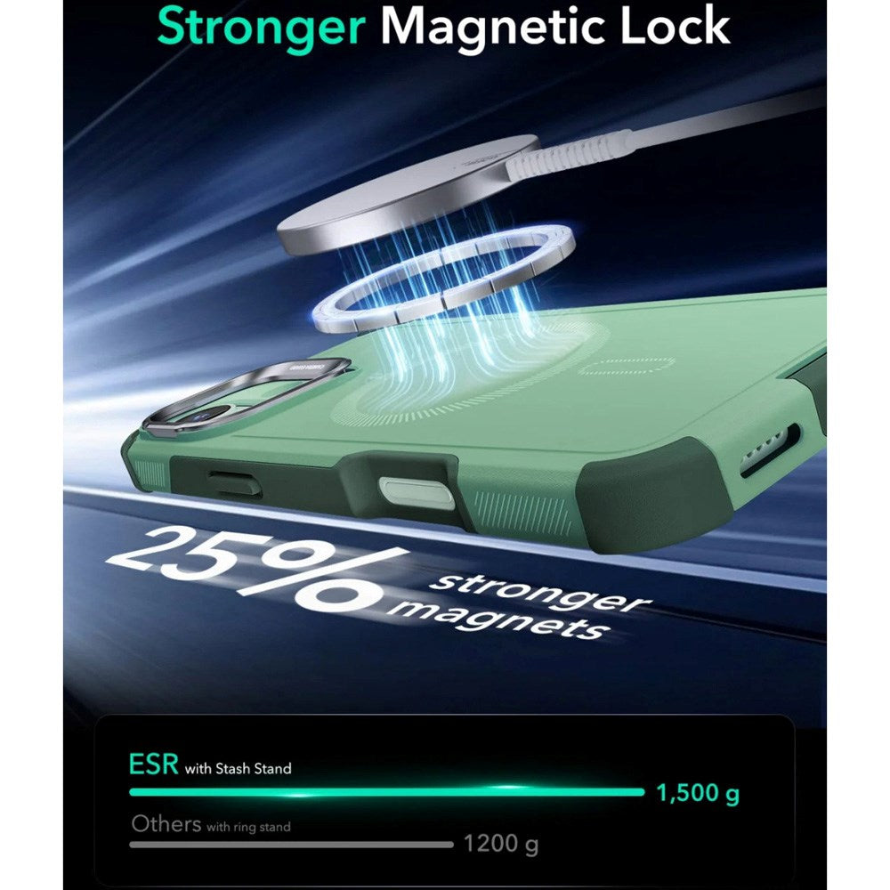 ESR iPhone 16 Cyber Armor Case - inkl. Kickstand - MagSafe Kompatibel - Grøn