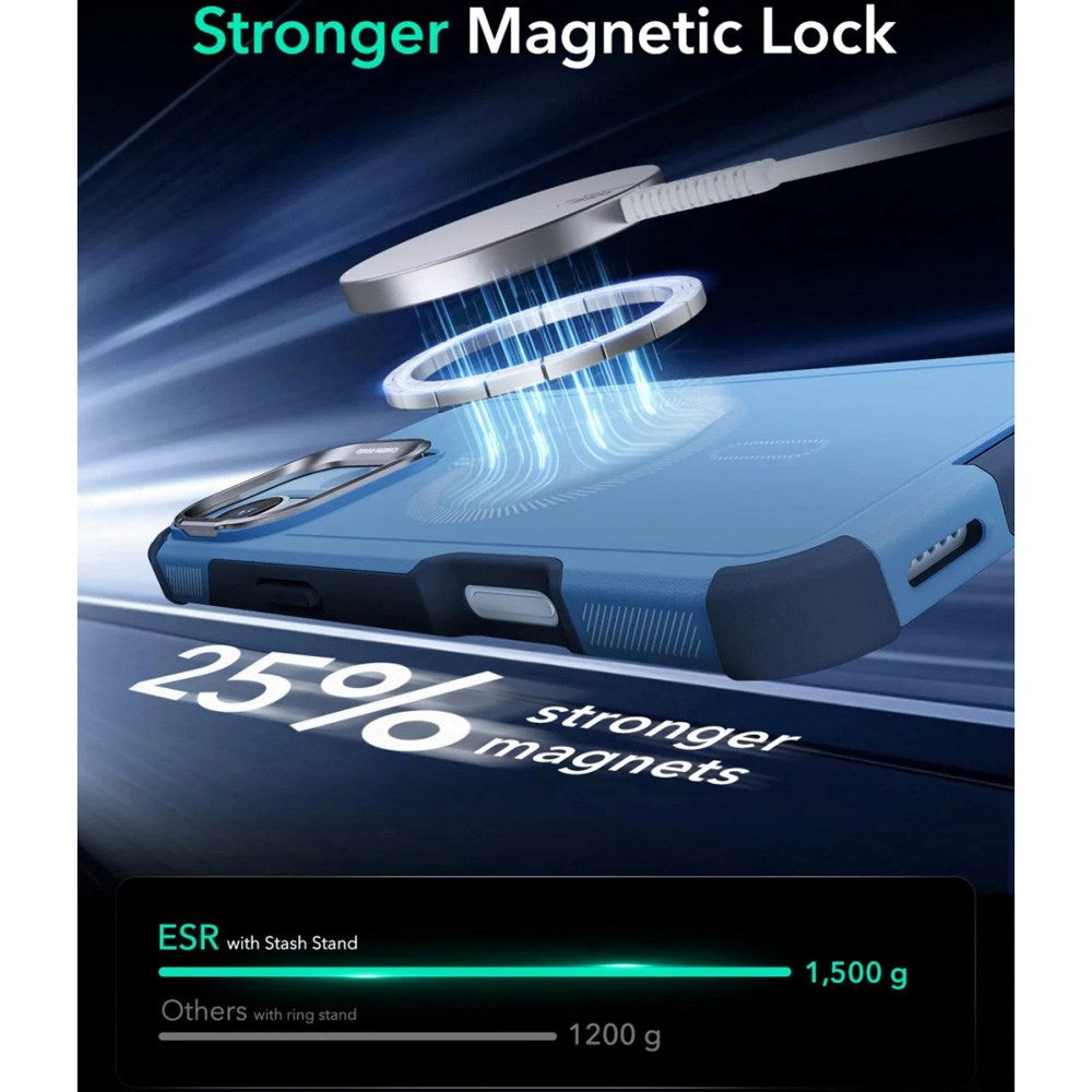 ESR iPhone 16 Cyber Armor-deksel - inkl. Stativ - MagSafe-kompatibel - Blå