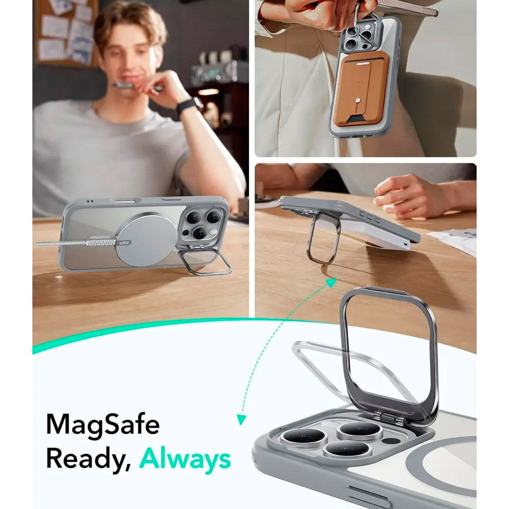 iPhone 16 Pro - ESR Classic Hybrid Deksel m. Stativ - MagSafe-kompatibel - Gjennomsiktig / Grå