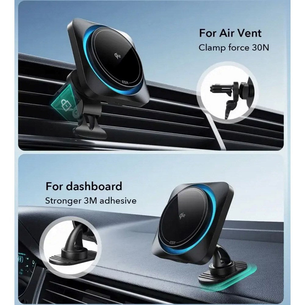 ESR Mobilholder til Bil m. Trådløs Opladning til Ventilationsrist & Instrumentbræt - MagSafe Kompatibel - Sort