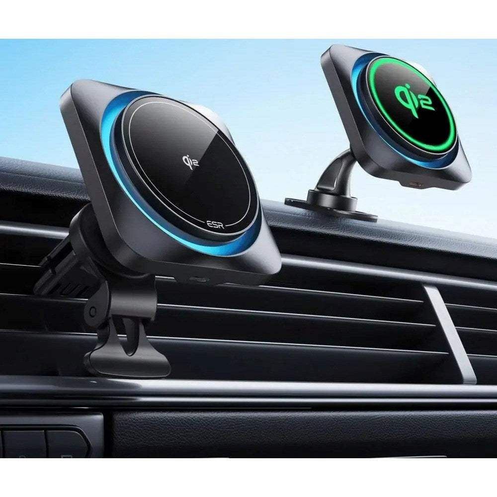 ESR Mobilholder til Bil m. Trådløs Opladning til Ventilationsrist & Instrumentbræt - MagSafe Kompatibel - Sort