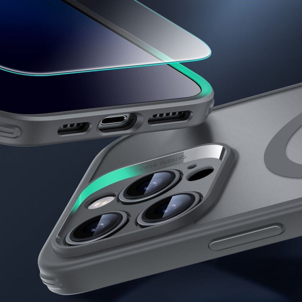 iPhone 16 Pro Max ESR HaloLock m. Bagside Cover & Beskyttelsesglas - MagSafe Kompatibel - Mat Grå