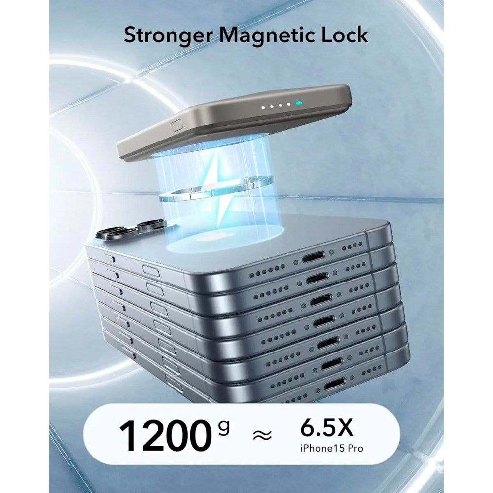 PowerBank m. Kickstand - ESR Qi2 MagSlim - 15W / 5000 mAh - MagSafe Kompatibel - Titanium