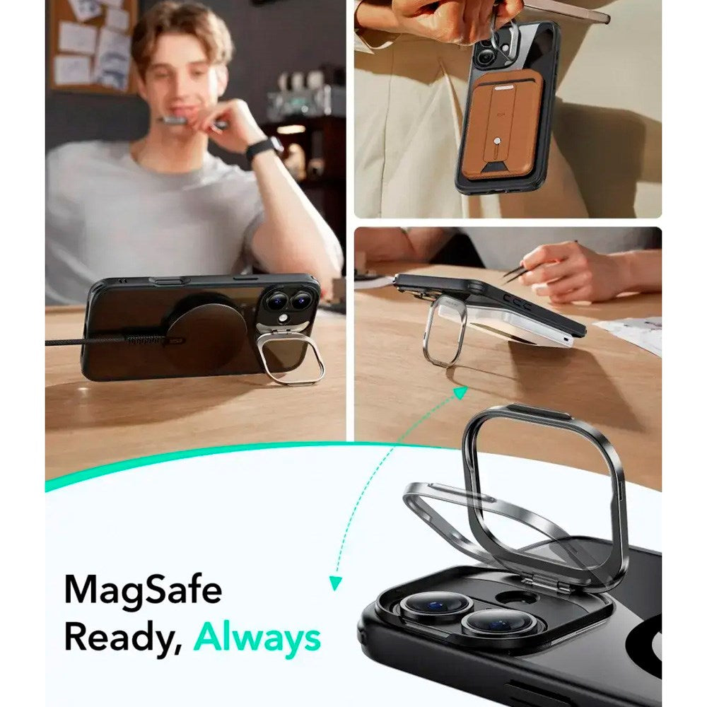 iPhone 16 - ESR Classic Hybrid Deksel m. Stativ - MagSafe-kompatibel - Gjennomsiktig / Svart