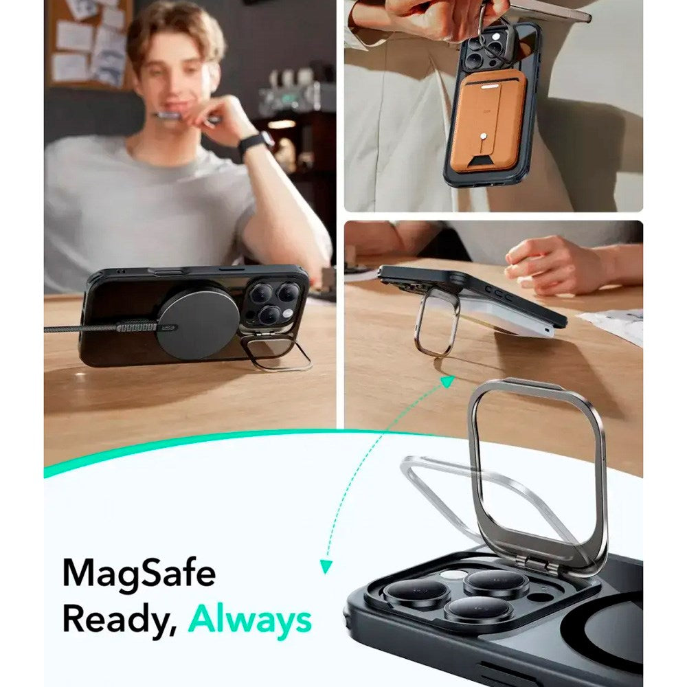 iPhone 16 Pro - ESR Classic Hybrid Deksel m. Stativ - MagSafe-kompatibel - Gjennomsiktig / Svart