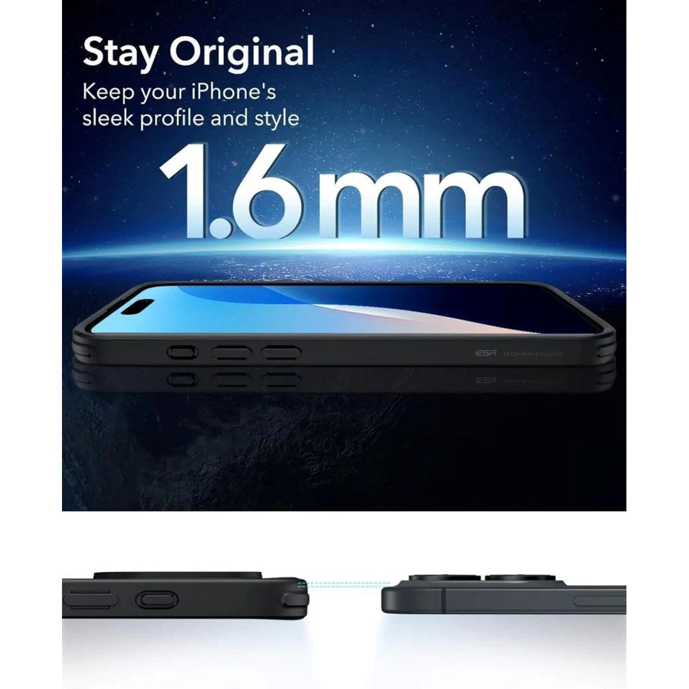 ESR iPhone 16 Classic Hybrid-deksel m. Kamerakontrollknapp - MagSafe-kompatibel - Matt gjennomsiktig / svart