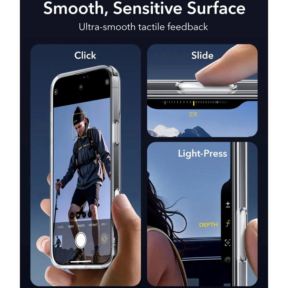 ESR iPhone 16 Classic Hybrid-deksel m. Kamerakontrollknapp - MagSafe-kompatibel - Gjennomsiktig / Svart