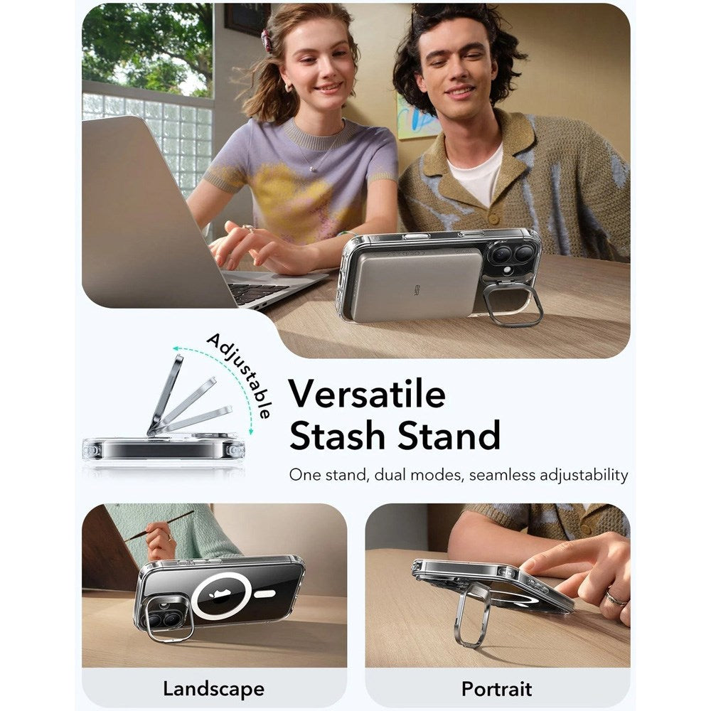 ESR iPhone 17 Classic Hybrid Stash Cover m. Kickstand - MagSafe Kompatibel - Gennemsigtig
