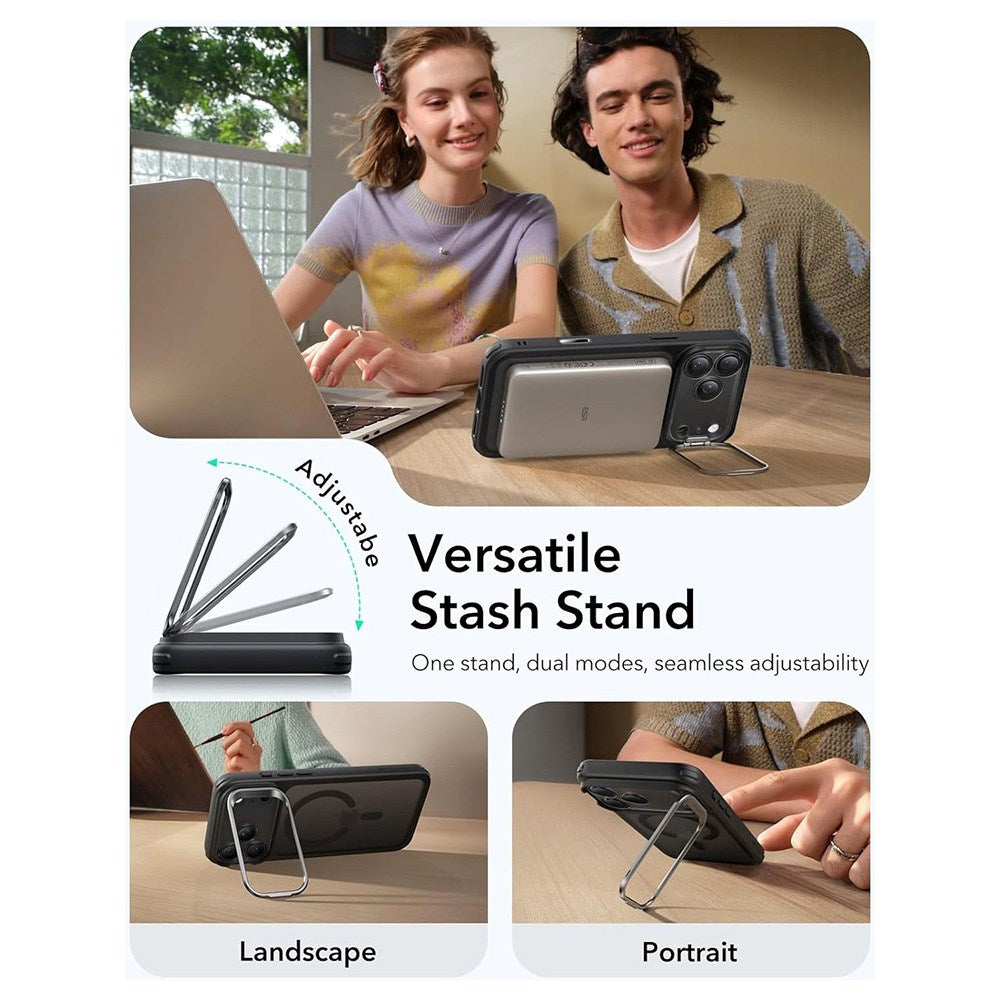 ESR iPhone 17 Pro Max Classic Hybrid Stash Cover m. Kickstand - MagSafe Kompatibel - Mat Sort